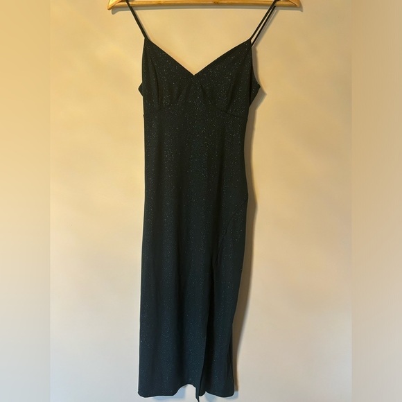 Eclipse-Glitter Spaghetti Strap Midi Dress- Green - Picture 1 of 5